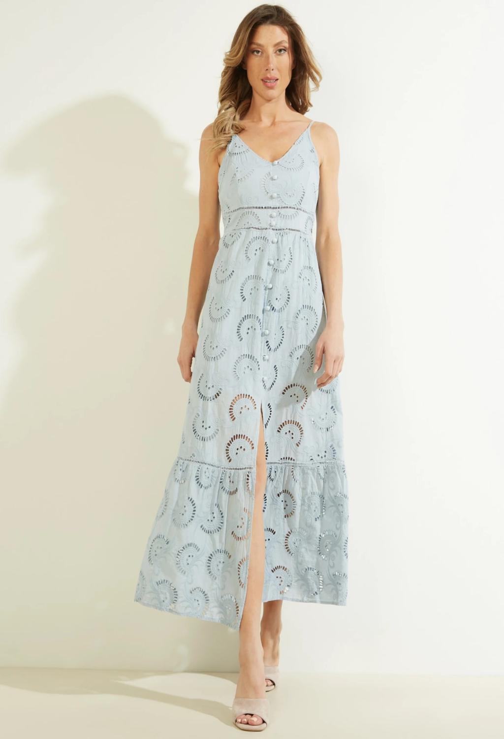 abito lungo in pizzo sangallo celeste - GUESS - AnyAnyLuxury