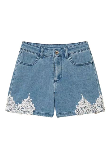 short in denim con dettagli in pizzo twinset | Gonna & Shorts | GJ2081BLU