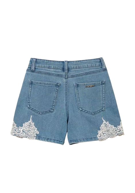 short in denim con dettagli in pizzo twinset | Gonna & Shorts | GJ2081BLU