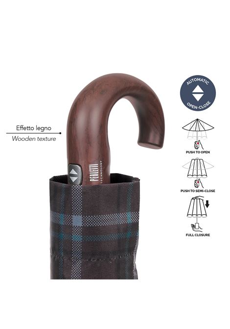 Ombrello Technology Apri e Chiudi Tartan con Manico Curvo PERLETTI | PL.21792BLU