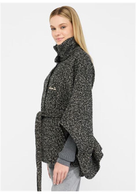 Poncho con cintura Nero spigato LIUJO | 2F5025T030000128