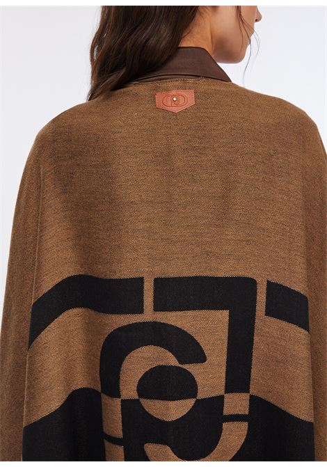 Poncho con logo e frange Cammello nero LIUJO | 2F5031T030000070