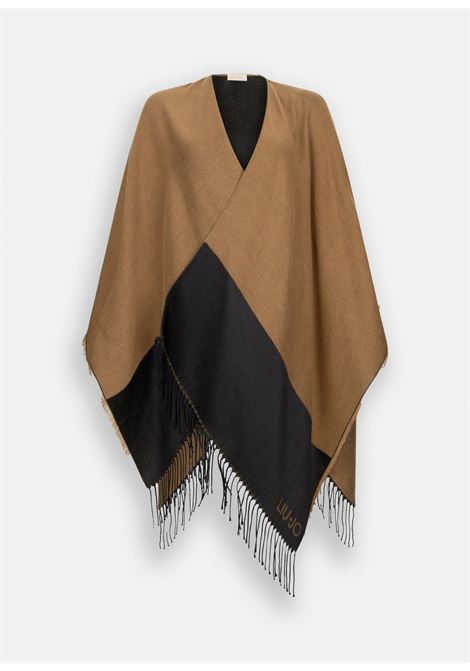 Poncho con logo e frange Cammello nero LIUJO | 2F5031T030000070