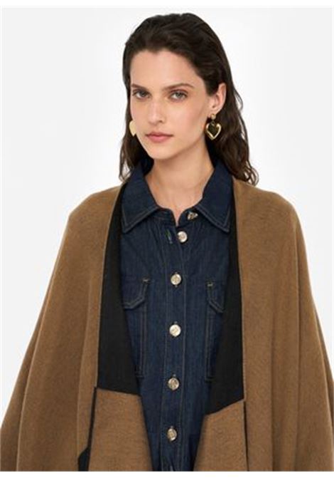 Poncho con logo e frange Cammello nero LIUJO | 2F5031T030000070