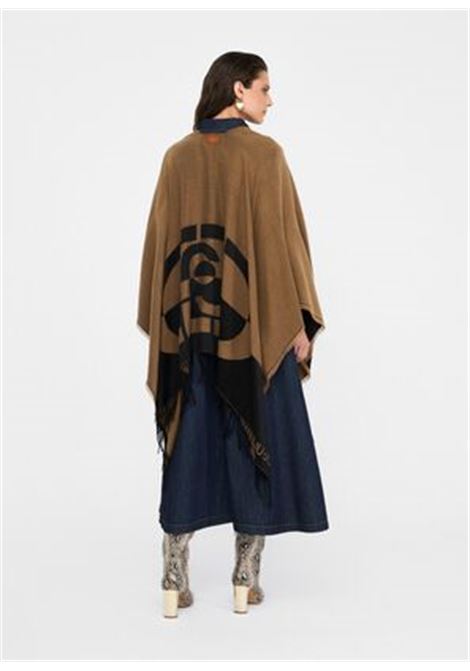 Poncho con logo e frange Cammello nero LIUJO | 2F5031T030000070