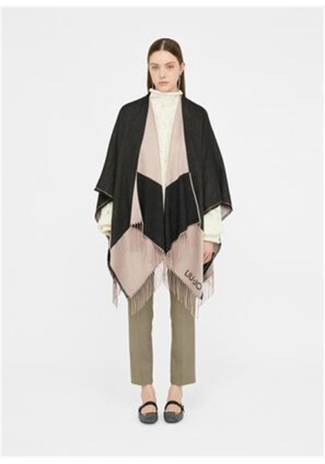 Poncho con logo e frange Nero cipriato LIUJO | 2F5031T030022222