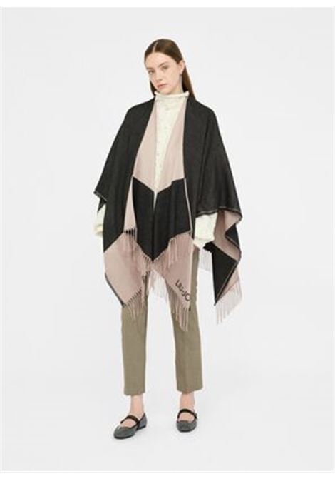 Poncho con logo e frange Nero cipriato LIUJO | 2F5031T030022222