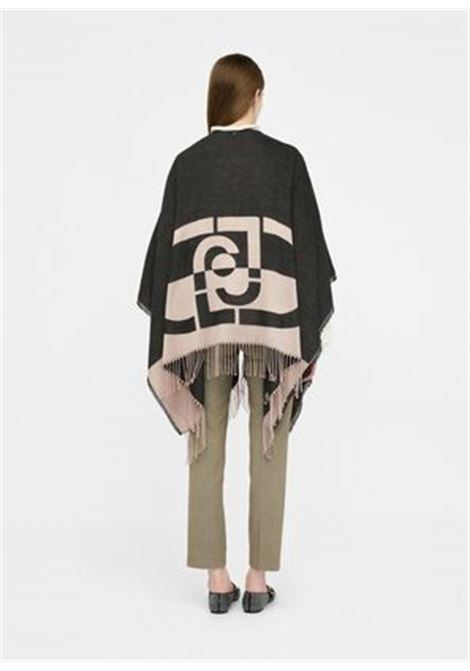 Poncho con logo e frange Nero cipriato LIUJO | 2F5031T030022222