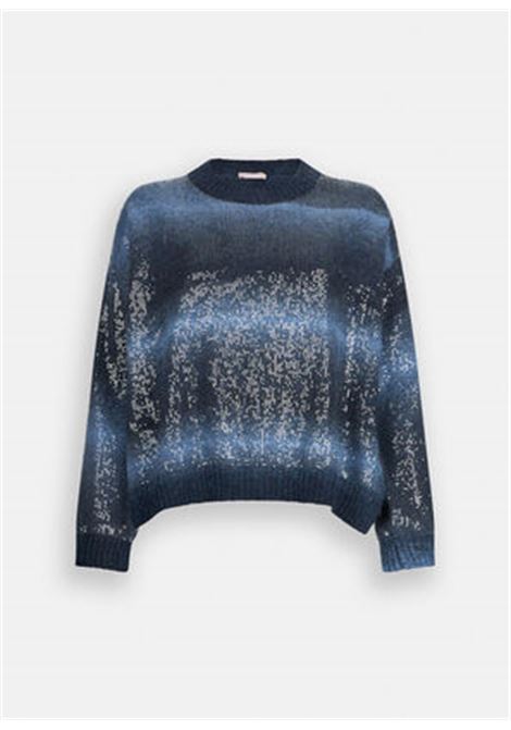 Maglia con paillettes blu LIUJO | MF5380MA14RS9473