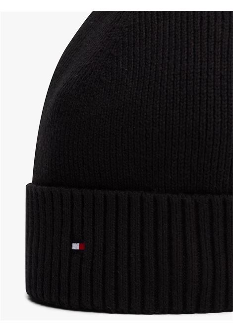 Berretto con cashmere e bandierina ricamata Nero TOMMY HILFIGER | AM0AM12796BDS