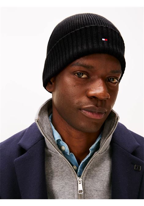 Berretto con cashmere e bandierina ricamata Nero TOMMY HILFIGER | AM0AM12796BDS