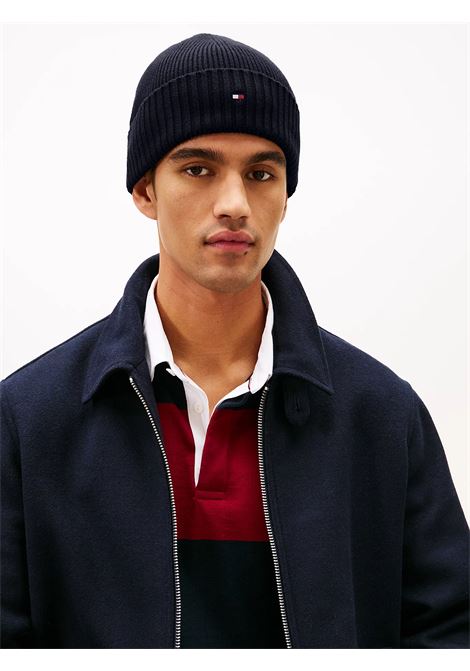 Berretto con cashmere e bandierina ricamata Blu navy TOMMY HILFIGER | AM0AM12796DW6