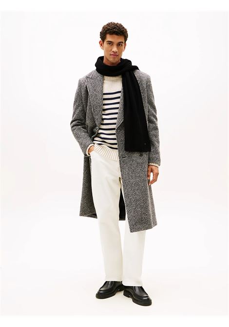 Sciarpa a coste con bandierina ricamata Nero