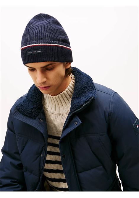 Berretto in misto lana con nastro iconico Blu navy TOMMY HILFIGER | AM0AM13587DW6