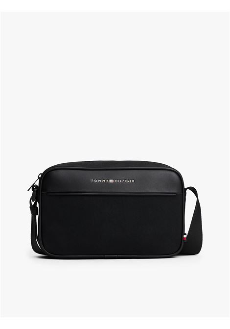 Borsa reporter con tracolla e logo in metallo Nero