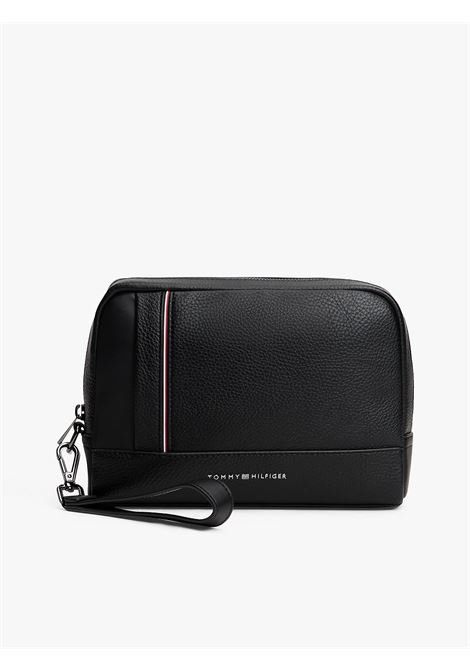 Pochette zigrinata con nastro iconico Nero