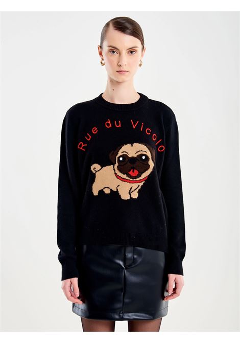 Pull con Ricamo Cagnolino Carlino VICOLO | 77270FNERO