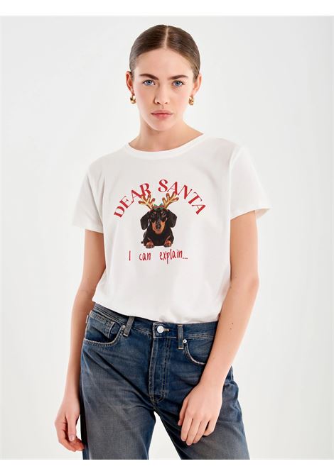 T-Shirt Stampa Bassotto Dear Santa VICOLO | RF0613LATTE