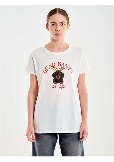 T-Shirt Stampa Bassotto Dear Santa VICOLO | RF0613LATTE