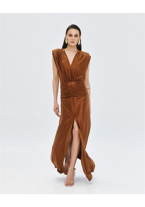 Maxi vestito con scollo a V e ruching ACCESS fashion | 63-3333-124CHOCO