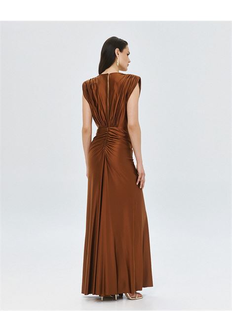 Maxi vestito con scollo a V e ruching ACCESS fashion | 63-3333-124CHOCO