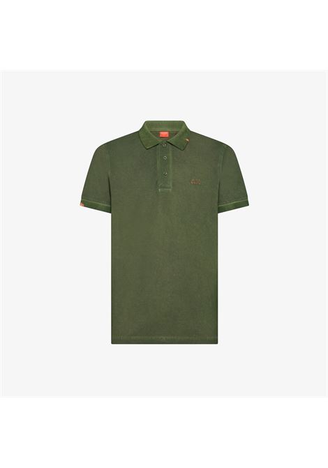 Polo con trattamento vintage in piquet di cotone verde scuro AX SUN68 | A36155141 37