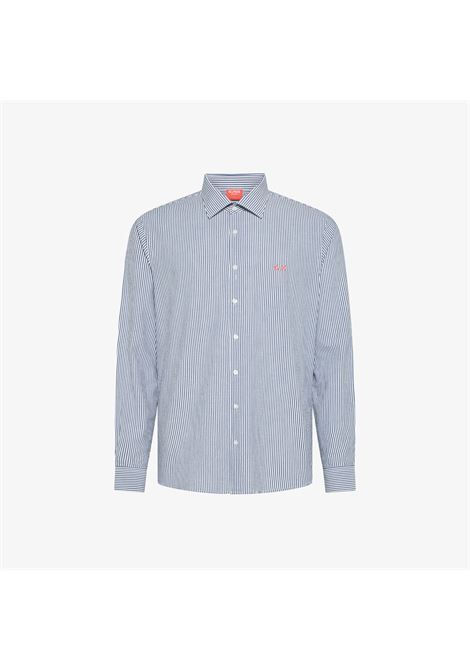 Camicia in cotone a righe blu navy/bianco