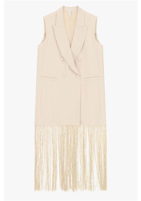 Abito lungo smanicato con frange e doppio petto IMPERIAL | AGBXLLNBURRO