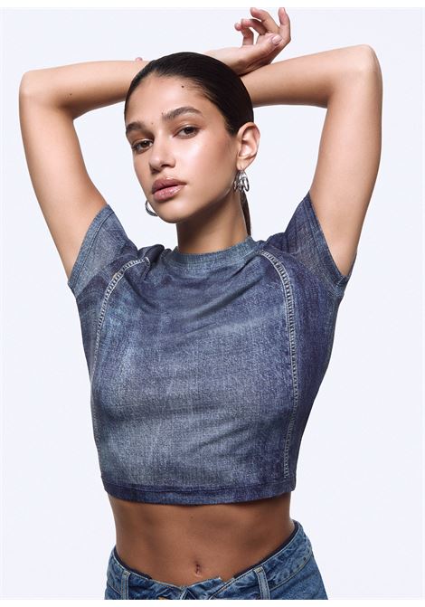 T-shirt cropped effetto denim LIUJO | UA6502 J1624L9680