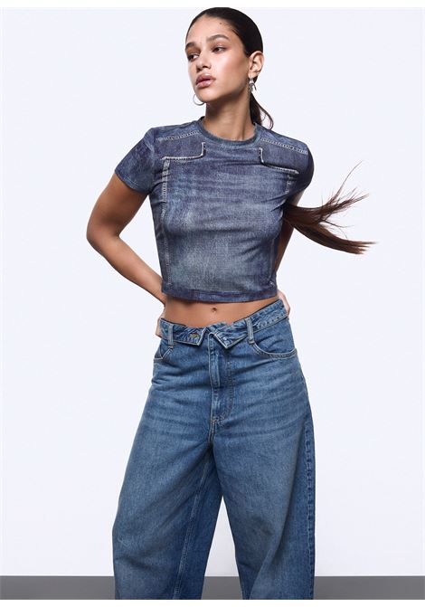 T-shirt cropped effetto denim LIUJO | UA6502 J1624L9680