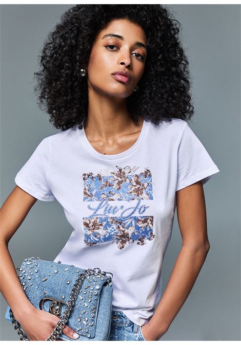 T-shirt con stampa e strass LIUJO | WA6493JS923P9600