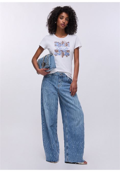 T-shirt con stampa e strass LIUJO | WA6493JS923P9600