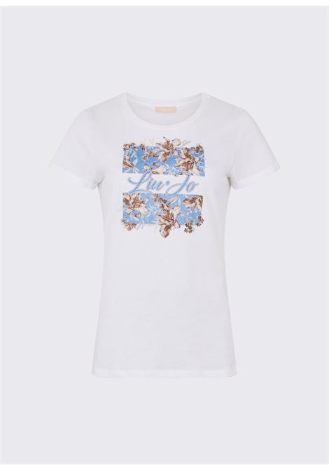 T-shirt con stampa e strass LIUJO | WA6493JS923P9600
