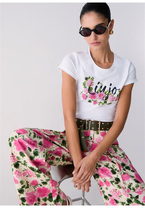 T-shirt con stampa e strass LIUJO | WA6493JS923P9603