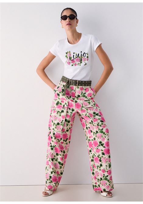 T-shirt con stampa e strass LIUJO | WA6493JS923P9603