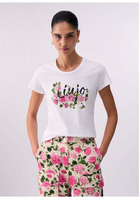 T-shirt con stampa e strass LIUJO | WA6493JS923P9603