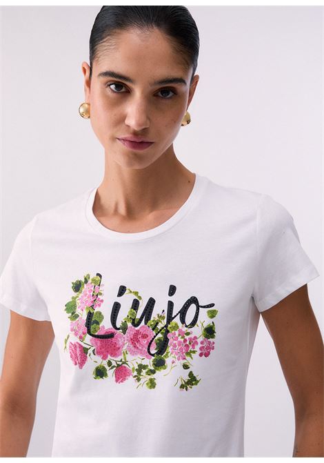 T-shirt con stampa e strass LIUJO | WA6493JS923P9603
