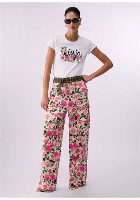 T-shirt con stampa e strass LIUJO | WA6493JS923P9603