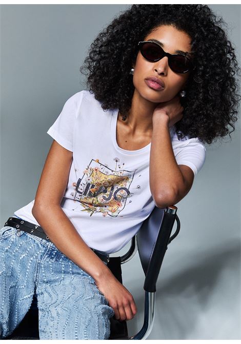 T-shirt con stampa e strass LIUJO | WA6493JS923P9604