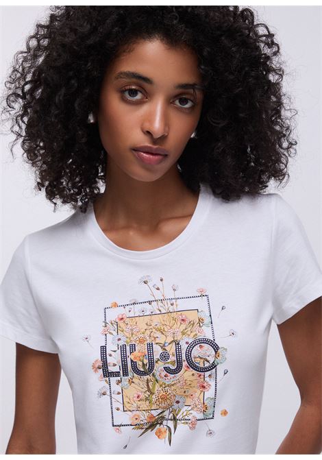 T-shirt con stampa e strass LIUJO | WA6493JS923P9604