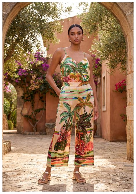 Top bratelline con stampa palme LOLA CASADEMUNT | LS2615012CRUDO MULTI