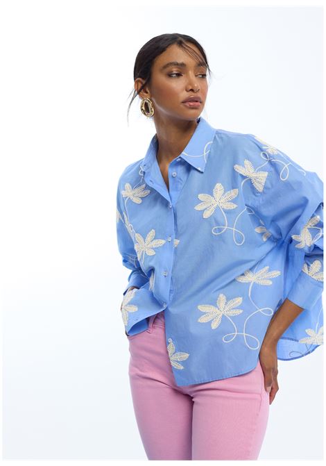 Fiori di camicia di cotone ricamato LOLA CASADEMUNT | LS2615089AZUL CRUDO