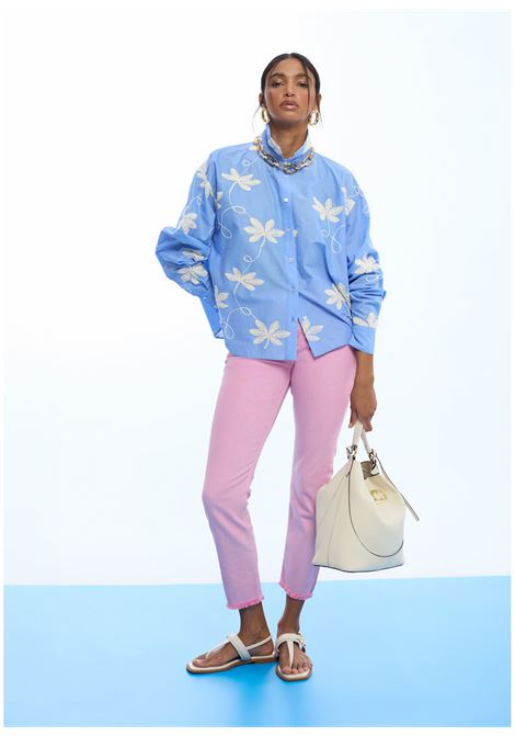 Fiori di camicia di cotone ricamato LOLA CASADEMUNT | LS2615089AZUL CRUDO