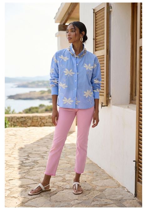 Fiori di camicia di cotone ricamato LOLA CASADEMUNT | LS2615089AZUL CRUDO