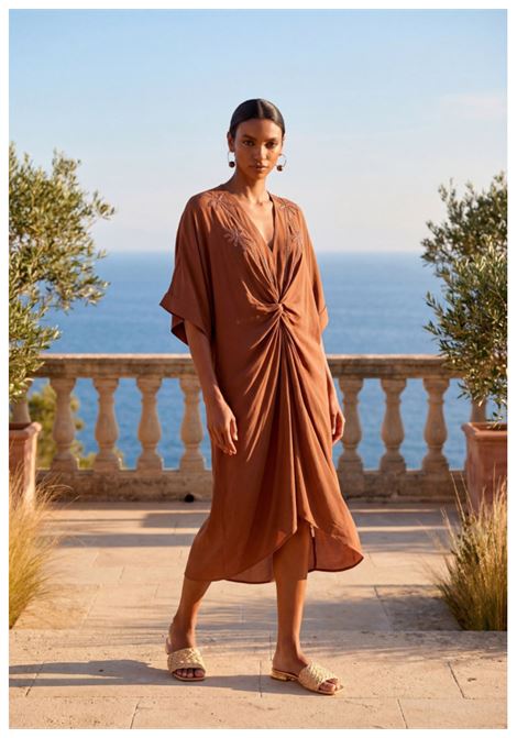 Abito midi annodato in lino LOLA CASADEMUNT | LS2616010MARRONE