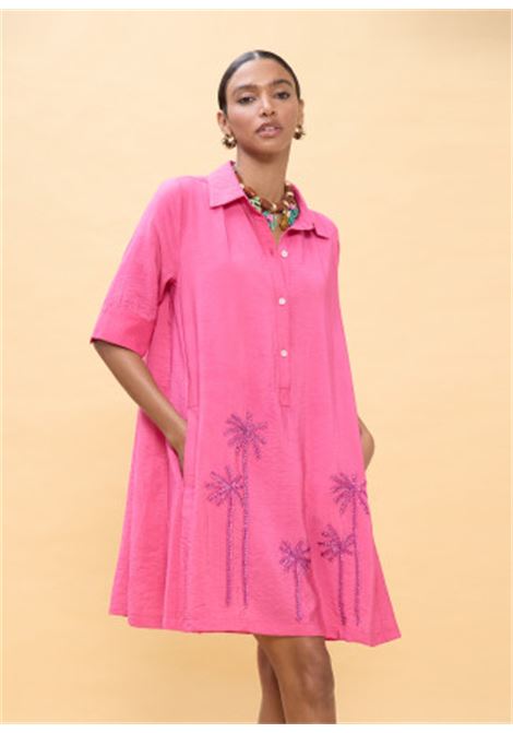 Abito corto fucsia con palme ricamate LOLA CASADEMUNT | LS2616034FUXIA