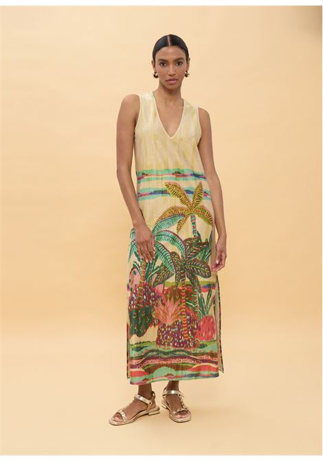 Abito giromanica con stampa palme LOLA CASADEMUNT | LS2616038CRUDO MULTICOLOR