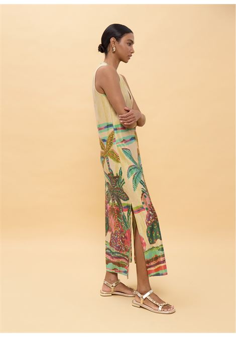 Abito giromanica con stampa palme LOLA CASADEMUNT | LS2616038CRUDO MULTICOLOR