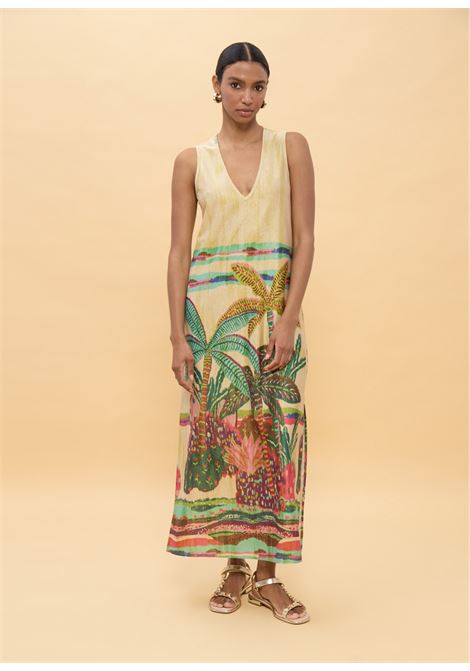 Abito giromanica con stampa palme LOLA CASADEMUNT | LS2616038CRUDO MULTICOLOR