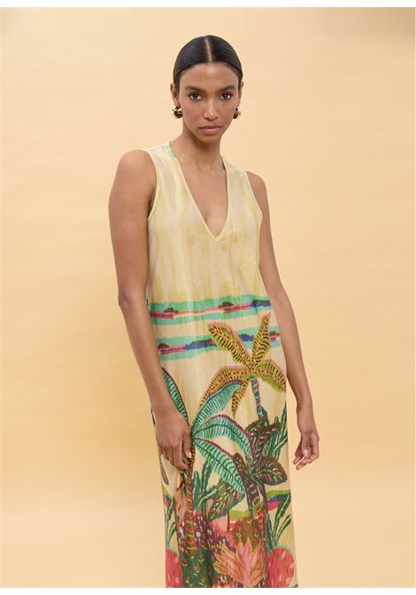 Abito giromanica con stampa palme LOLA CASADEMUNT | LS2616038CRUDO MULTICOLOR
